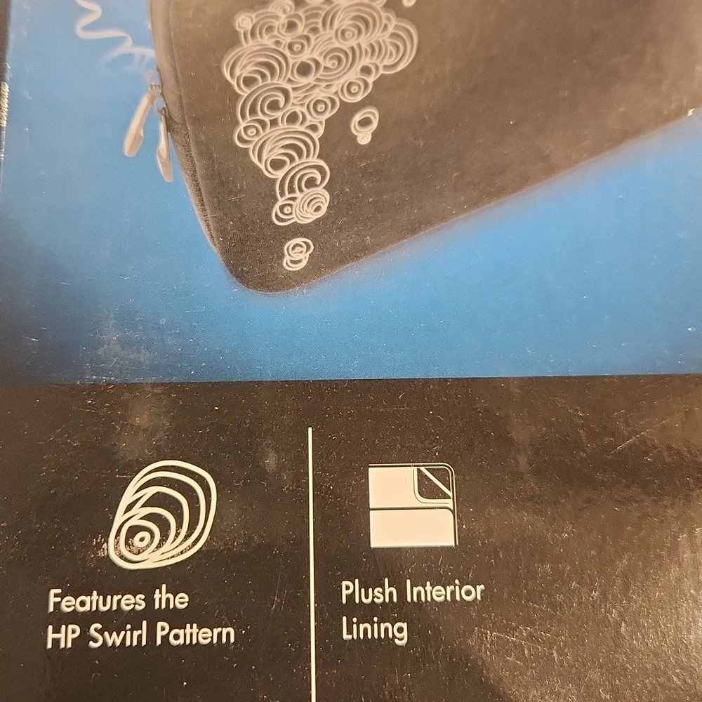NWT HP Mini Sleeve Black with Swirl Design Fits Notebooks Up To 10.2